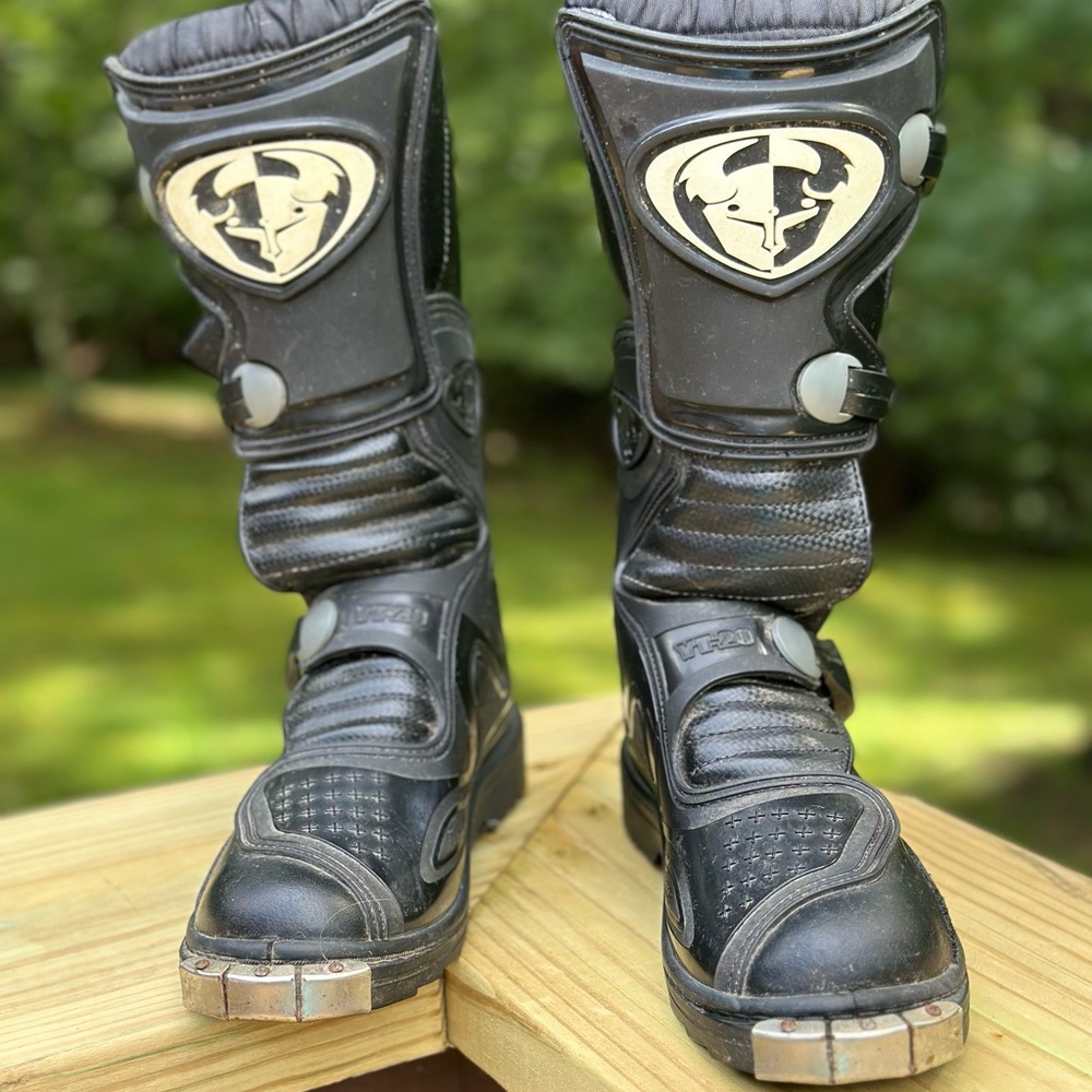 Black Motorcycle Boots with Bull Logo